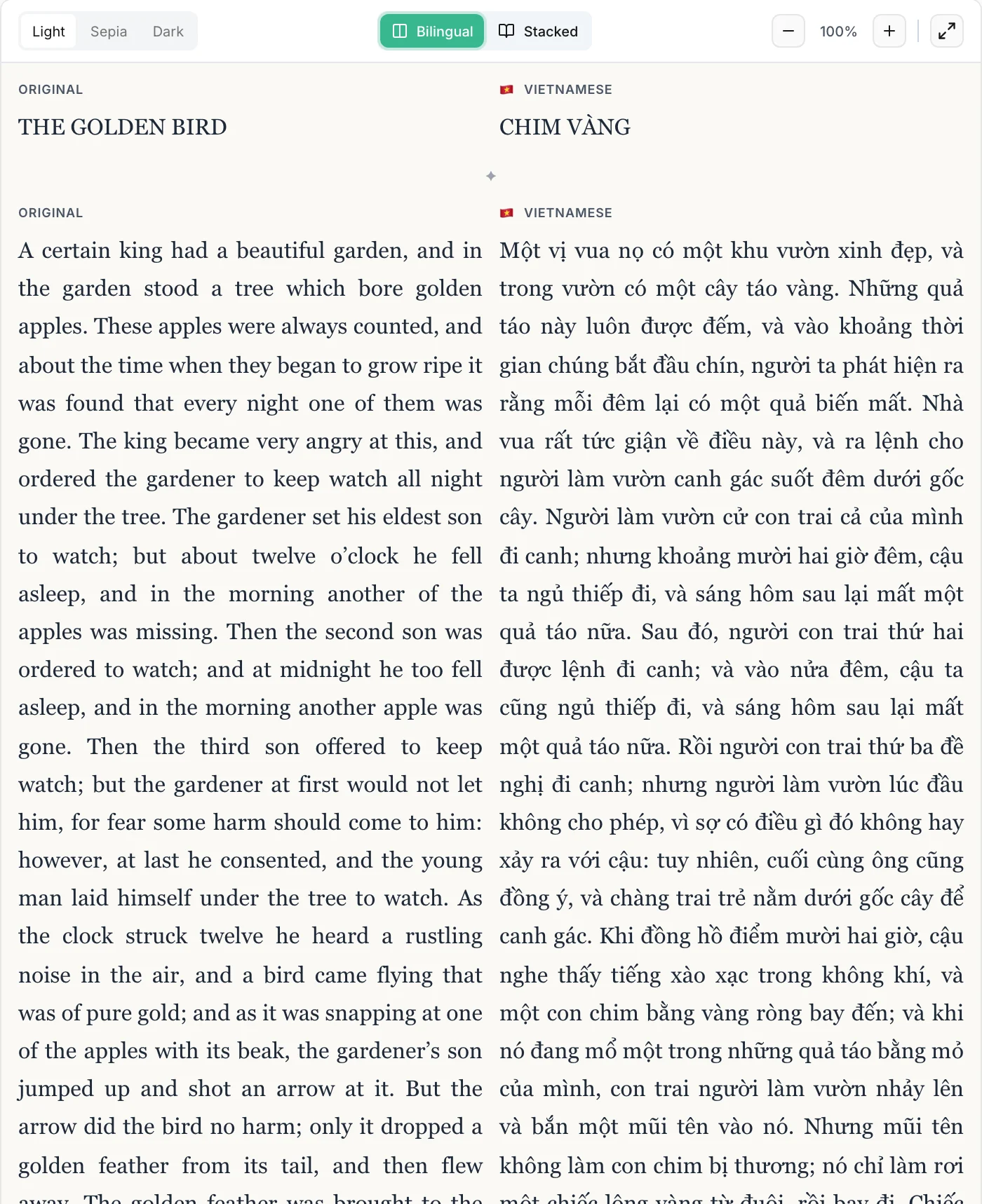 Bilingual side-by-side reading in DualBook
